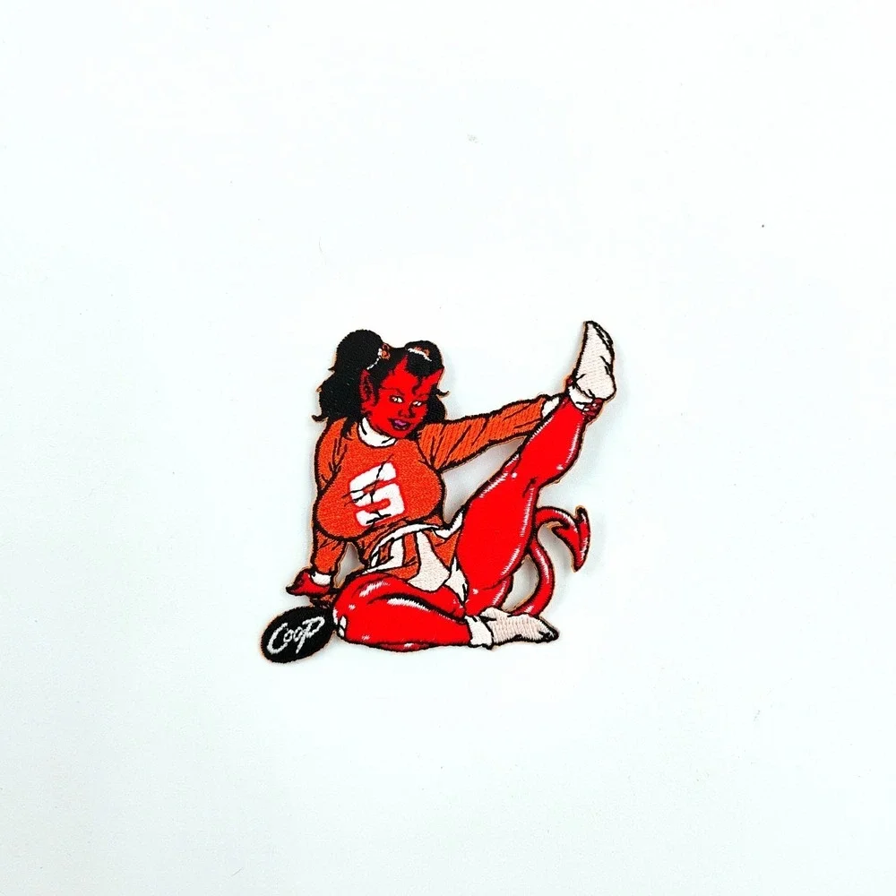 Coop Sexy Girl Embroidered Iron On Patch Vintage Hot Devil Girl Hotrod Pin-up